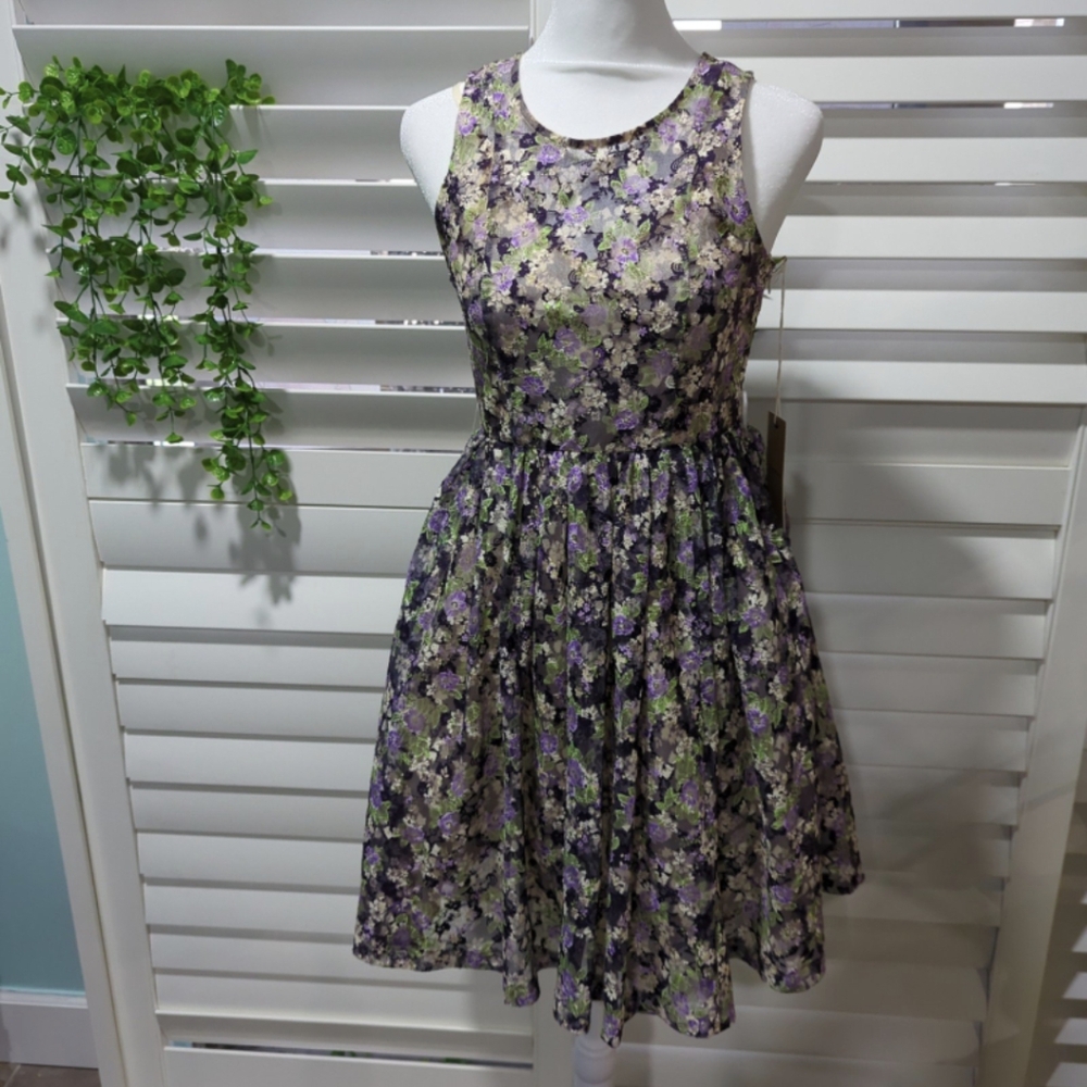 New Freeway Spring floral purple lace dress